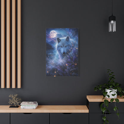 Moonlit White Wolf Portrait Wilderness Scene Wall Art & Canvas Print