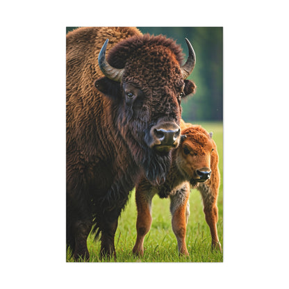 American Bison with Calf in Prairie Light Wall Art & Canvas Print