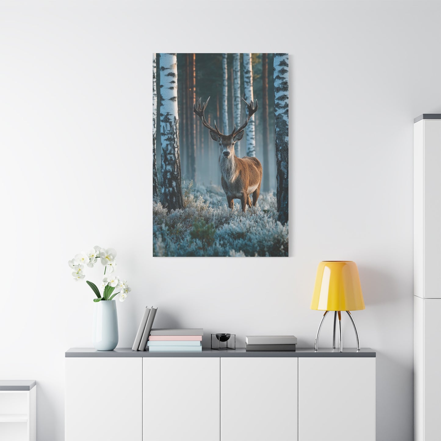 Nordic Birch Forest Stag Wall Art & Canvas Print