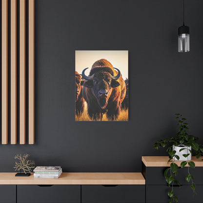 Bison Herd Leader in Golden Field Wall Art & Canvas Print