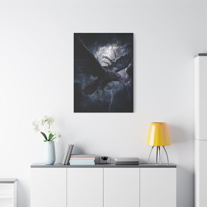 Raven Flying Through Storm Lightning Wall Art & Canvas Print