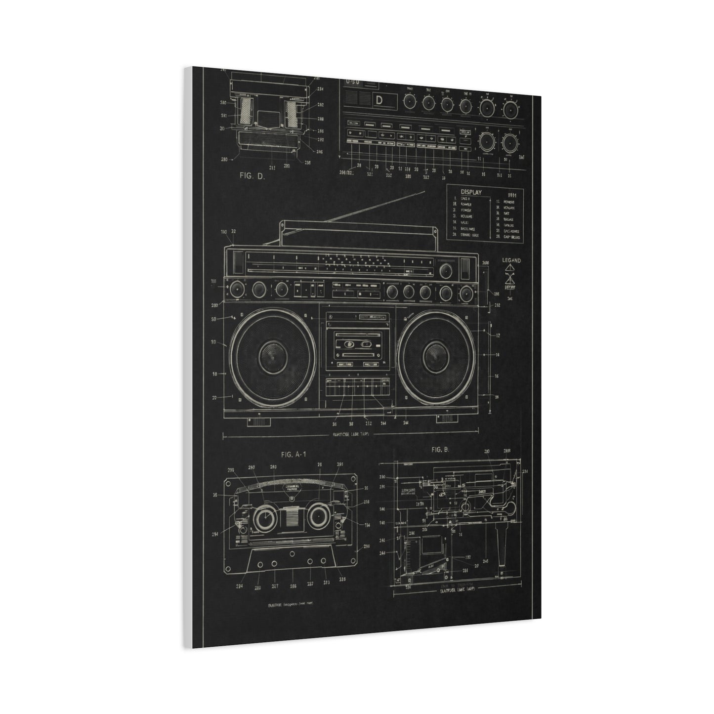 Vintage Boombox Blueprint Illustration Wall Art & Canvas Print