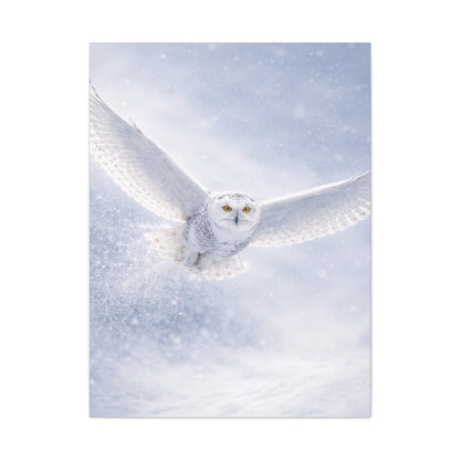 Snowy Owl Winter Flight Minimal Wall Art & Canvas Print
