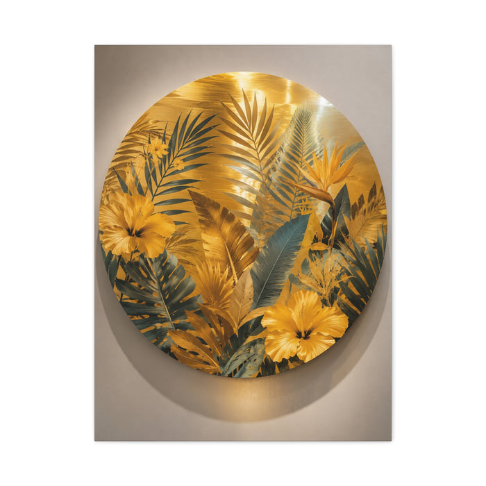 Golden Tropical Botanical Disc Composition Wall Art & Canvas Print