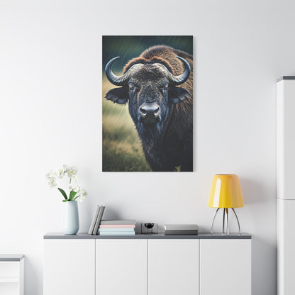 Cape Buffalo Frontal Portrait with Curved Horn Emphasis Wall Art & Canvas Print
