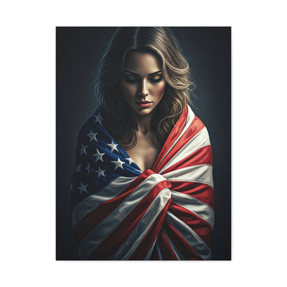 Woman Draped in American Flag Reflection Wall Art & Canvas Prints