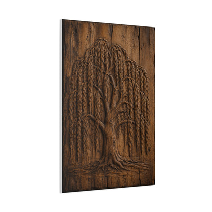 Carved Willow Tree Wooden Relief Trees Wall Art & Canvas Print