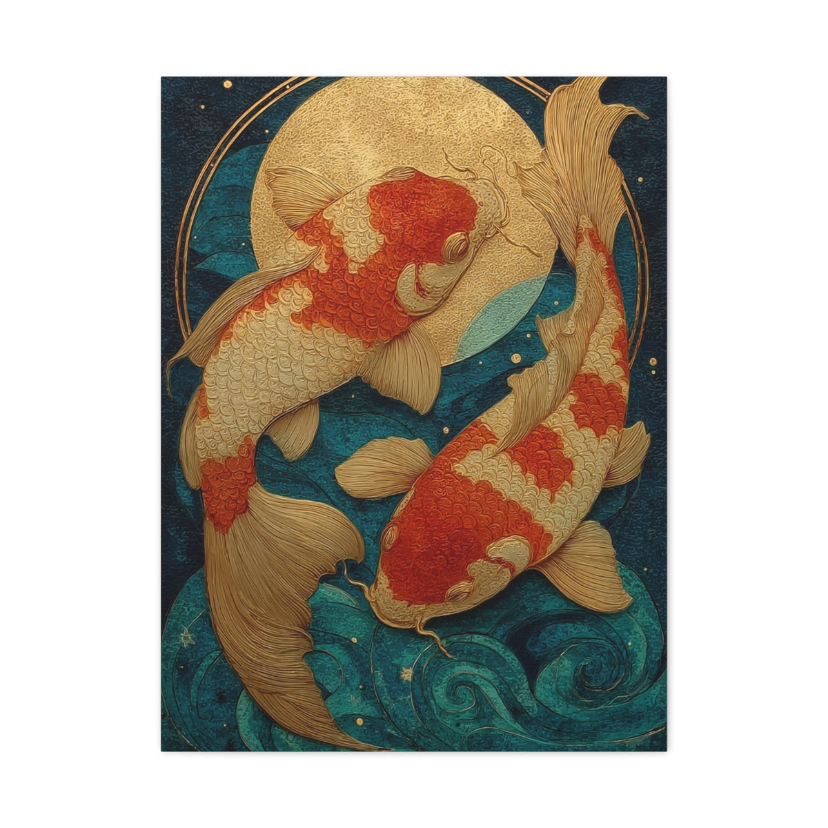 Koi Fish Gold Moon Wall Art & Canvas Print