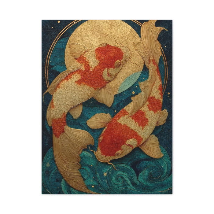 Koi Fish Gold Moon Wall Art & Canvas Print