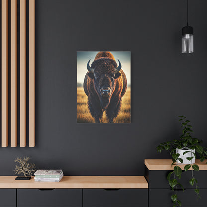 Dominant Prairie Bison in Golden Grass Wall Art & Canvas Print