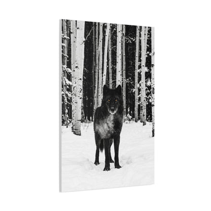 Snow Forest Black Wolf Minimal Scene Wall Art & Canvas Print