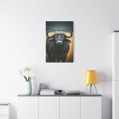 Cape Buffalo Symmetrical Portrait with Golden Backlight Wall Art & Canvas Print