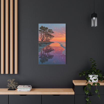 Driftwood Coastal Reflection Sunrise Wall Art & Canvas Print