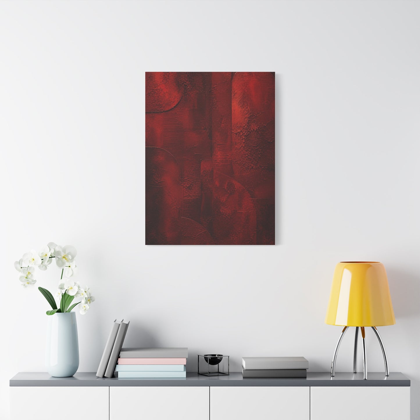 Sculptural Red Plaster Geometry Wall Art & Canvas Print