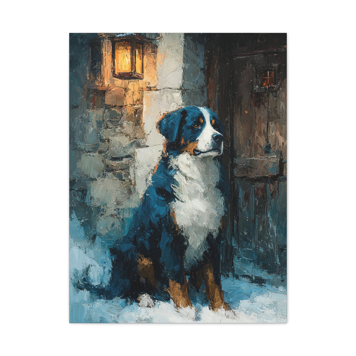 Bernese Mountain Dog Winter Chalet Wall Art & Canvas Print
