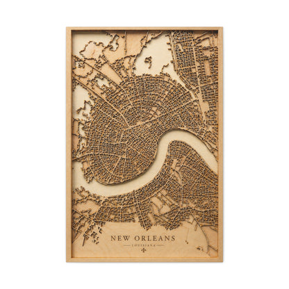 New Orleans Wooden Map Relief Wall Art & Canvas Print