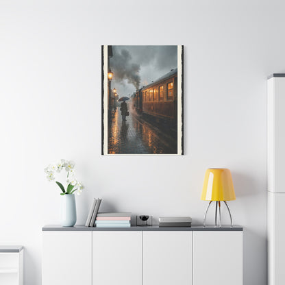 Rainy Train Platform Nostalgia Scene Wall Art & Canvas Print