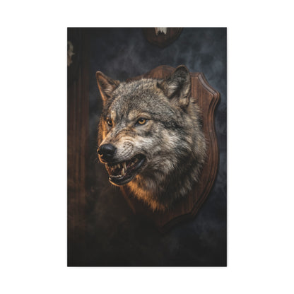 Mounted Wolf Head Lodge Trophy Scene Wall Art & Canvas Print