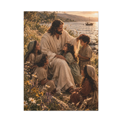 Jesus with Children Coastal Blessing Wall Art & Canvas Print