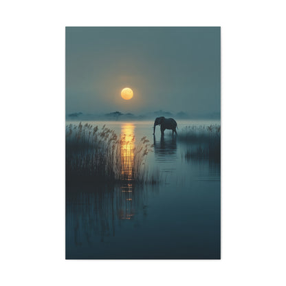 Moonlit Elephant Lake Reflection Wall Art & Canvas Print