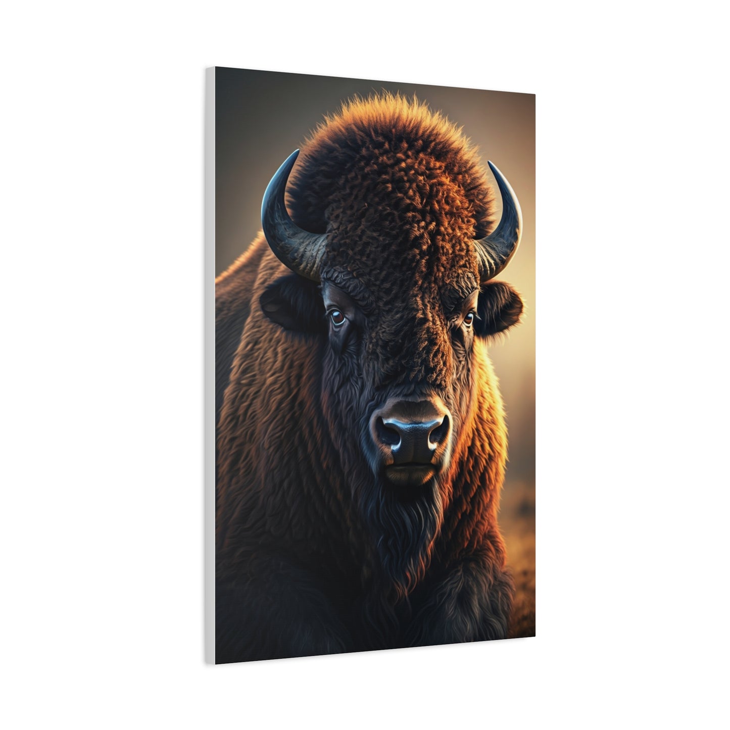 Golden Prairie Rim-Lit Bison Portrait Wall Art & Canvas Print