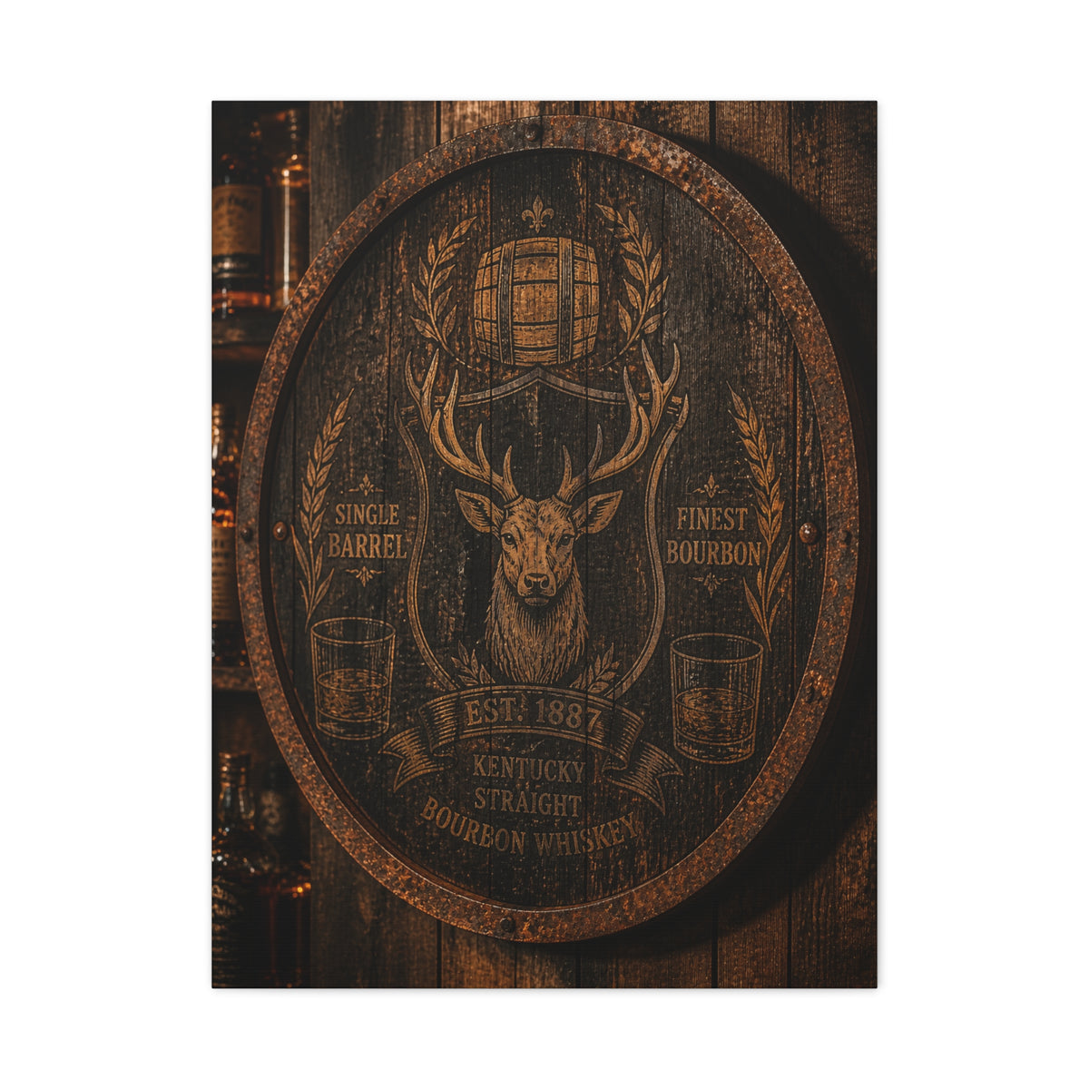 Bourbon Barrel Crest Wall Art & Canvas Print