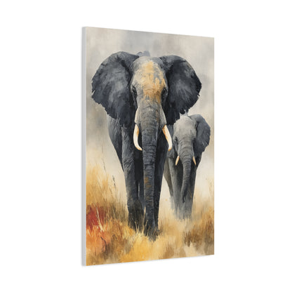 Mother and Calf Elephant Watercolor Wall Art & Canvas Print
