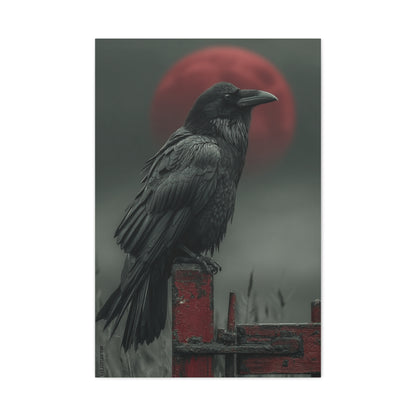 Raven Beneath the Crimson Moon Wall Art & Canvas Print
