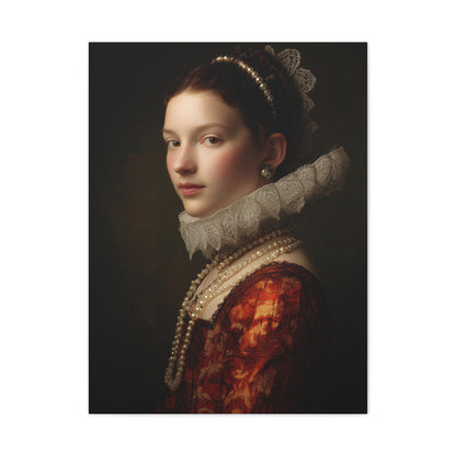 Baroque Noblewoman With Pearls Classical Portrait Wall Art & Canvas Print