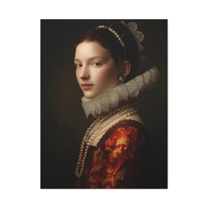 Baroque Noblewoman With Pearls Classical Portrait Wall Art & Canvas Print