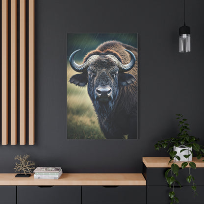 Cape Buffalo Frontal Portrait with Curved Horn Emphasis Wall Art & Canvas Print