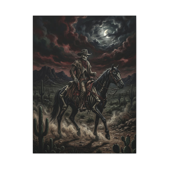 Moonlit Skeleton Rider Desert Journey Wall Art & Canvas Print