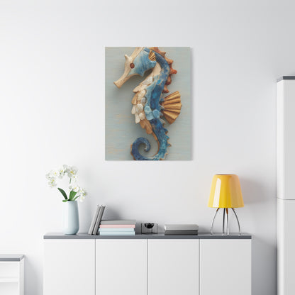 Driftwood Seahorse Coastal Sculpture Wall Art & Canvas Print