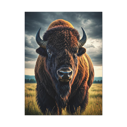 Bison Under Storm Clouds Prairie Portrait Wall Art & Canvas Print