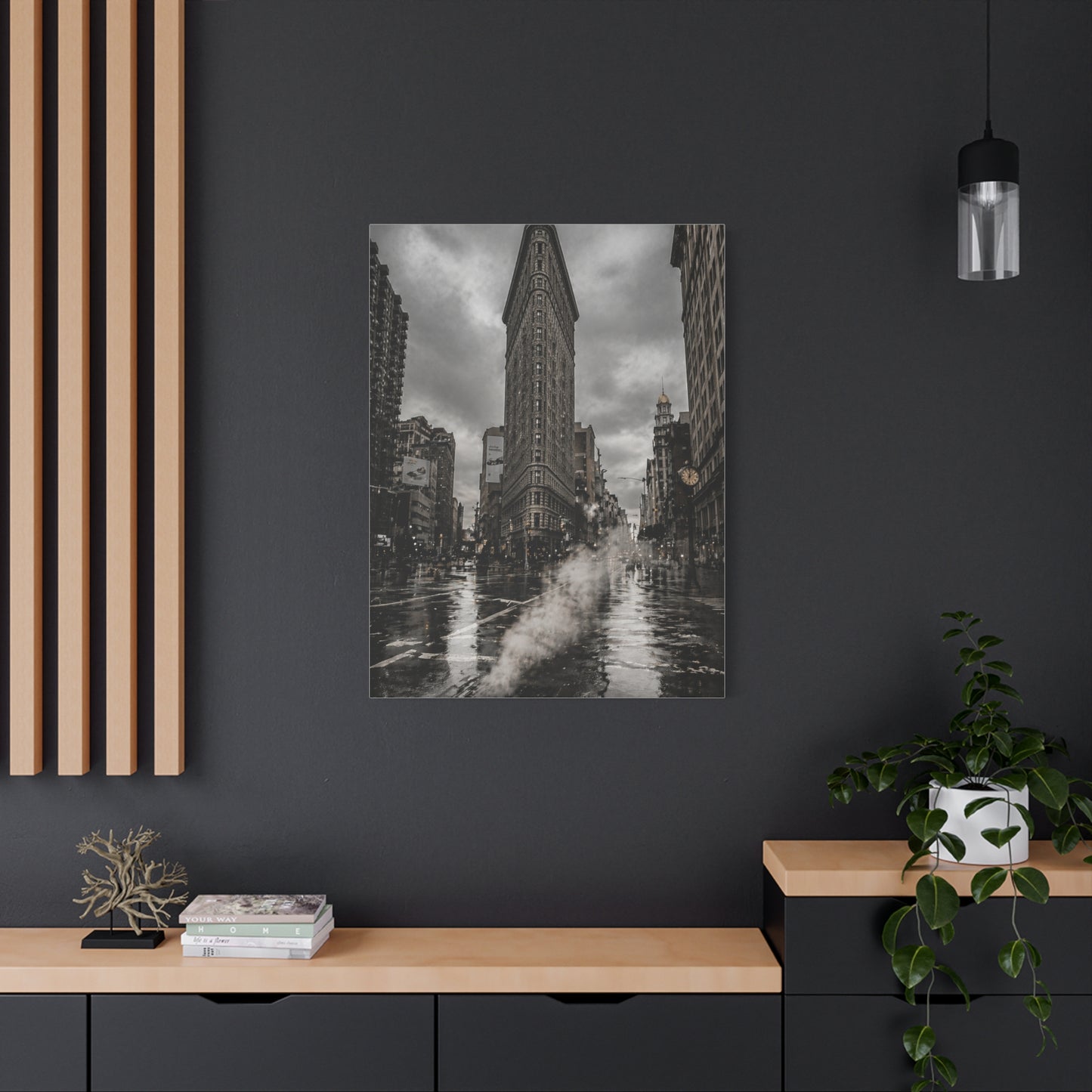 Flatiron Building Rainy Noir Wall Art & Canvas Print