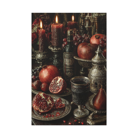 Pomegranate and Candlelight Renaissance Still Life Wall Art & Canvas Print