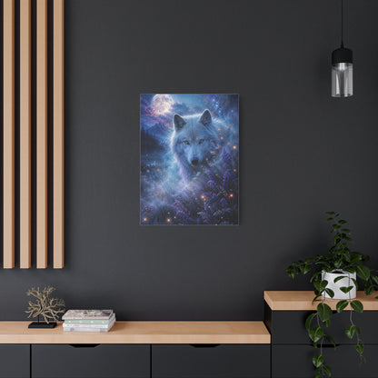 Moonlit White Wolf Portrait Wilderness Scene Wall Art & Canvas Print