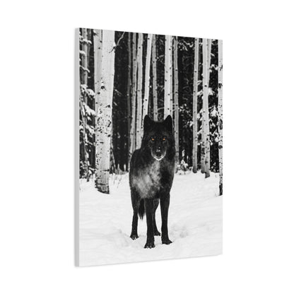 Snow Forest Black Wolf Minimal Scene Wall Art & Canvas Print