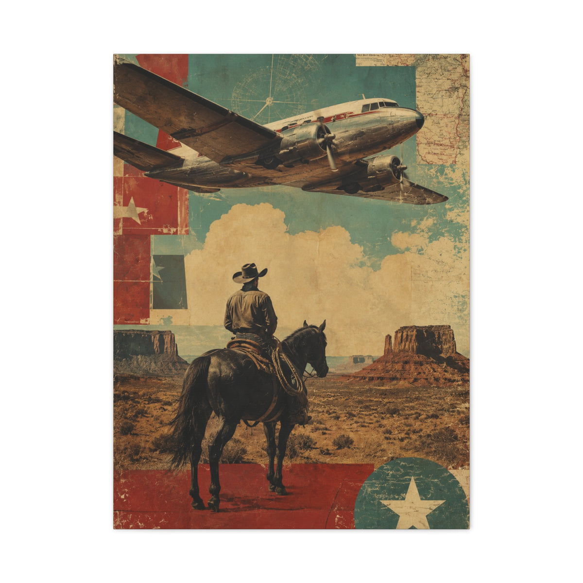 Mid-Century Western Aviation Collage Wall Art & Canvas Print