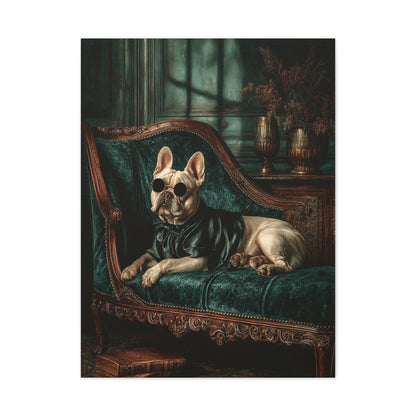 French Bulldog on Emerald Velvet Chaise Wall Art & Canvas Print