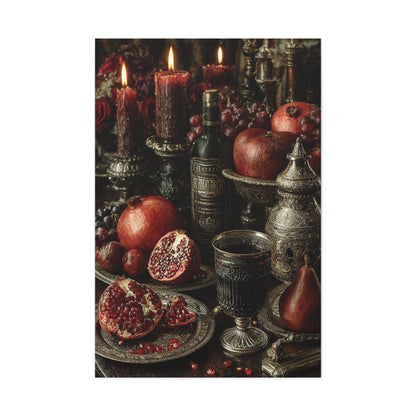 Pomegranate and Candlelight Renaissance Still Life Wall Art & Canvas Print