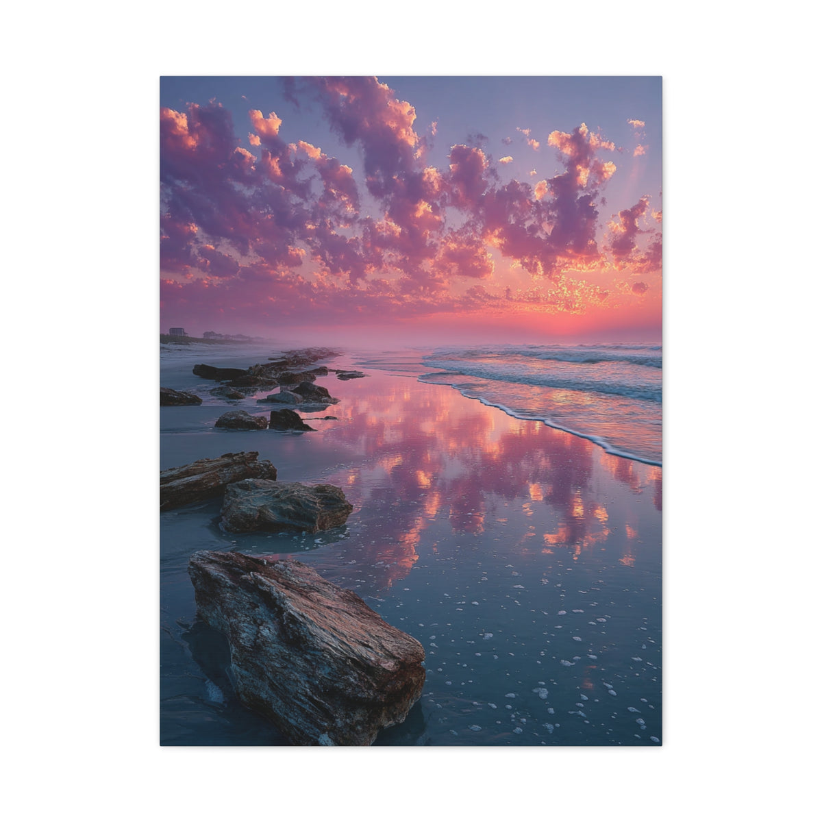 Sunrise Driftwood Shoreline Reflection Wall Art & Canvas Print
