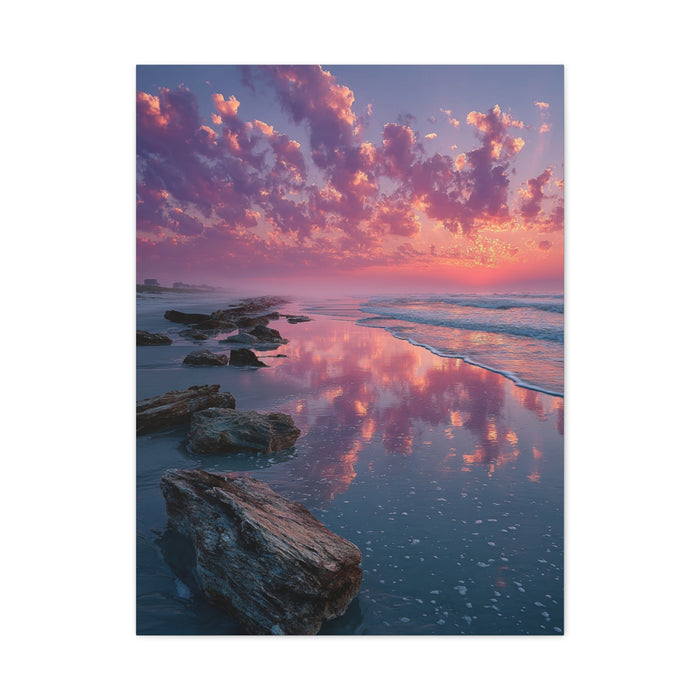 Sunrise Driftwood Shoreline Reflection Wall Art & Canvas Print
