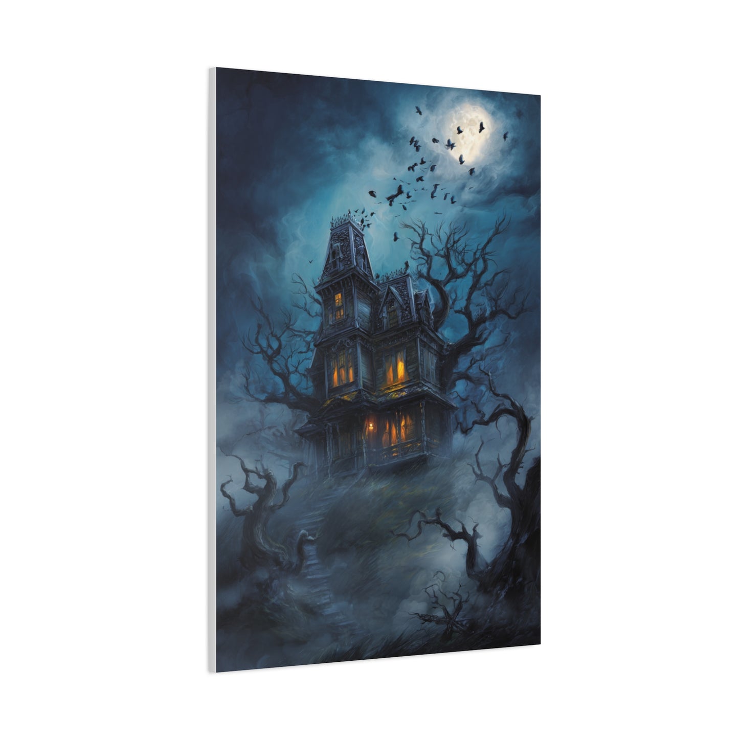 Haunted Victorian House Under the Full Moon Wall Art & Canvas Print