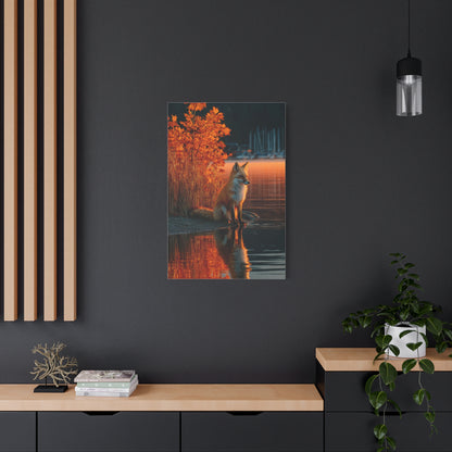 Autumn Lakeside Fox Reflection Wall Art & Canvas Print