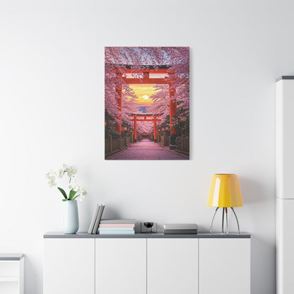 Torii Gate Sakura Pathway at Sunset Wall Art & Canvas Prints