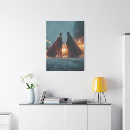 Batman vs Superman Rainy Gotham Clash Poster Wall Art & Canvas Print