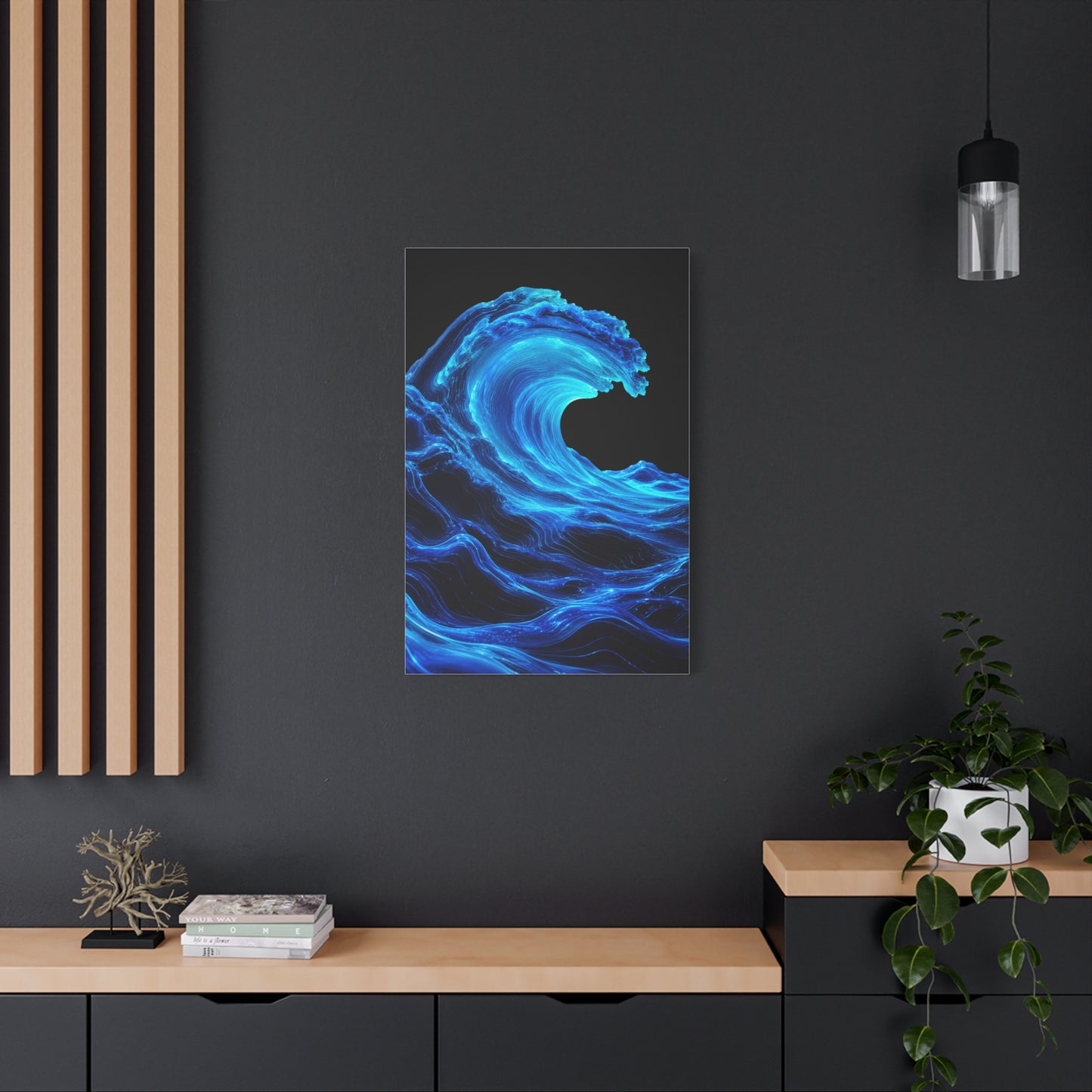 Luminous Neon Blue Wave Energy Wall Art & Canvas Print