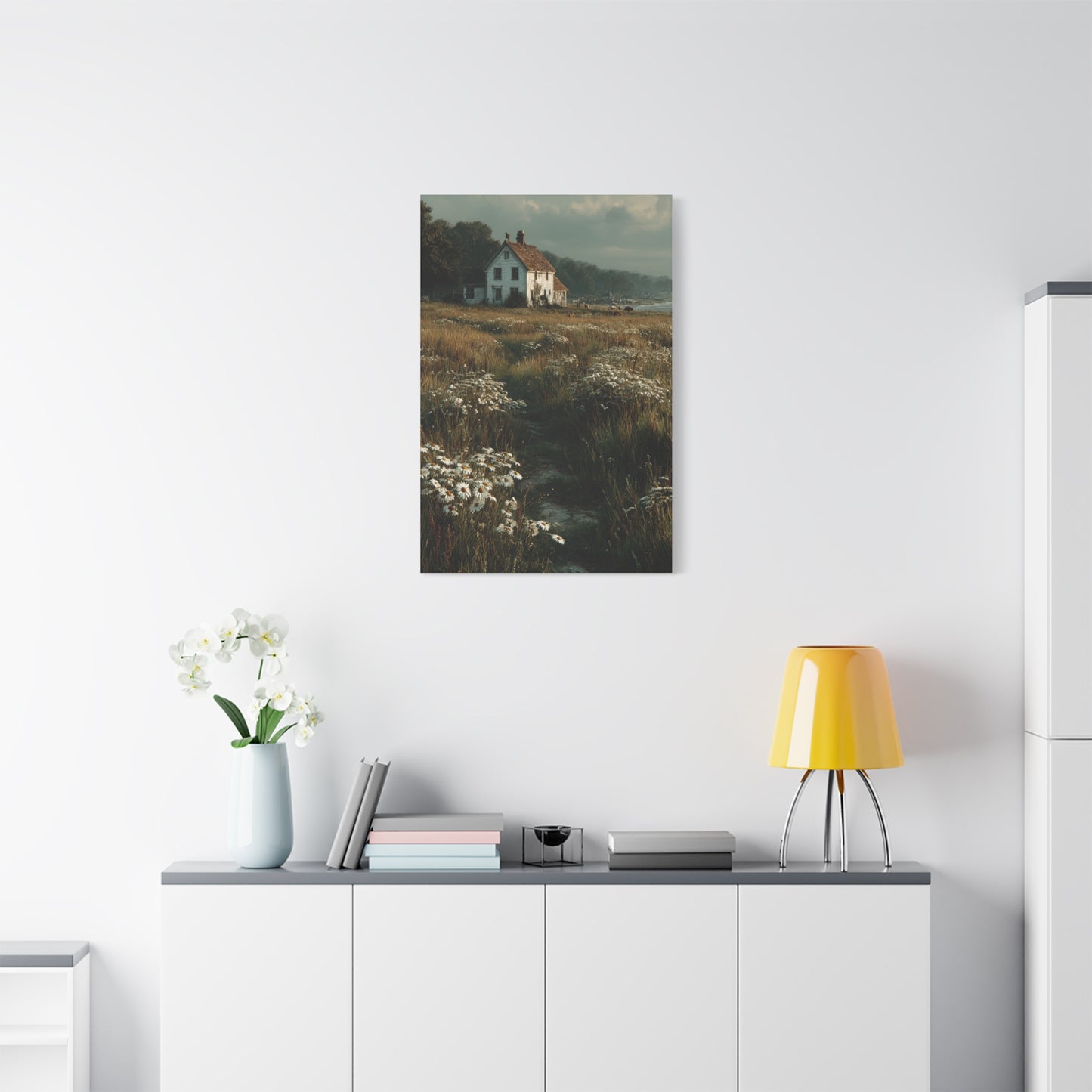 White Farmhouse Wildflower Meadow Wall Art & Canvas Print