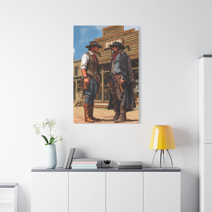 Rival Cowboys Facing Off Outside the Saloon Wall Art & Canvas Print
